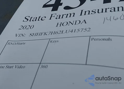 2020 Honda Civic Ex z USA, uszkodzony, nr VIN SHHFK7H62LU415752